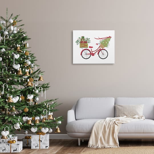 Stupell Industries Merry Christmas Seasonal Bicycle Canvas Wall Art